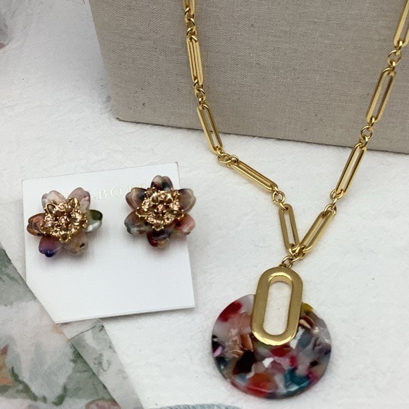 Vintage Talbots Mottled Acrylic Necklace and Earrings - Picture 1 of 6